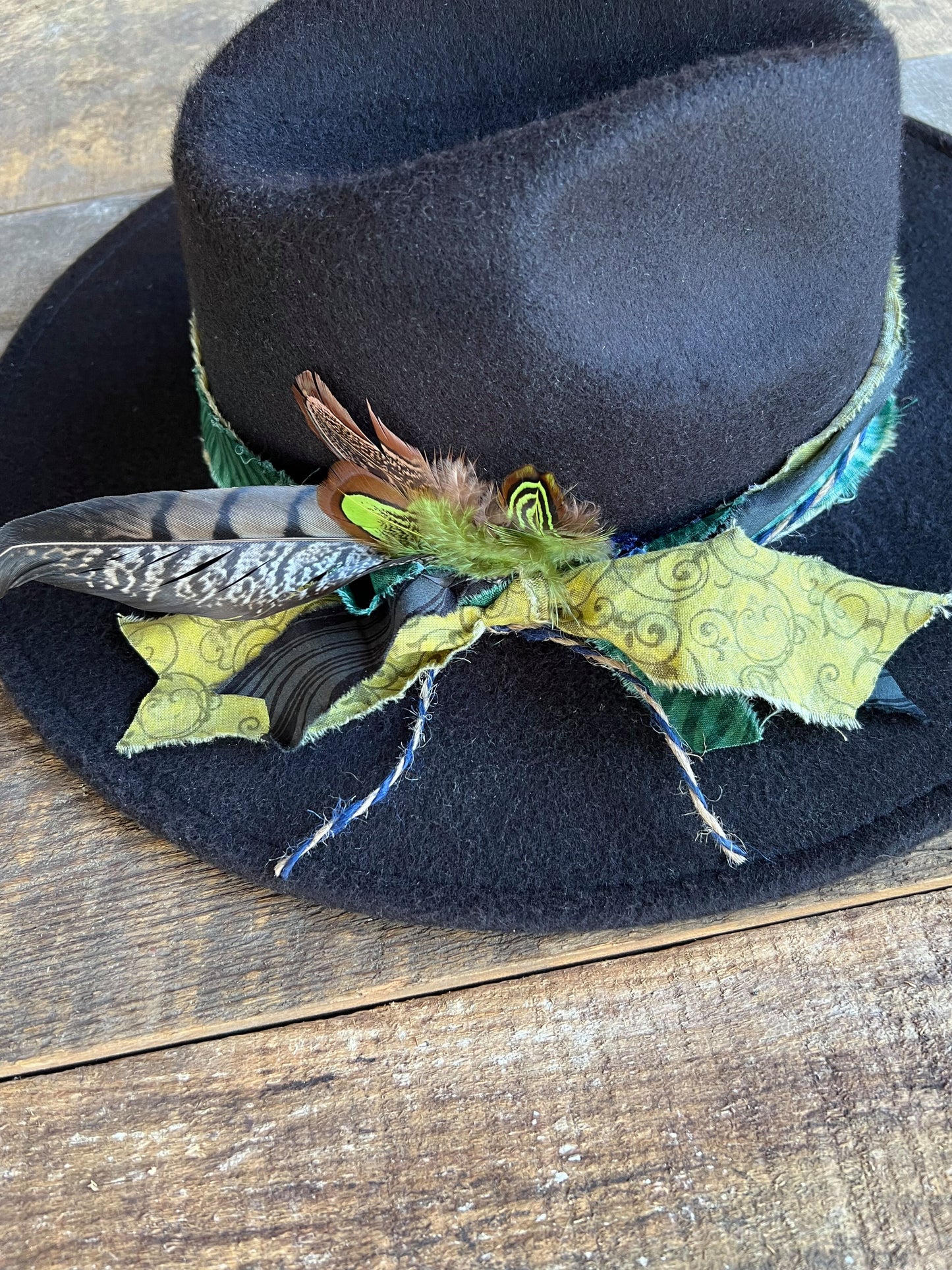 #108 - Western Black Hat with Green Accents