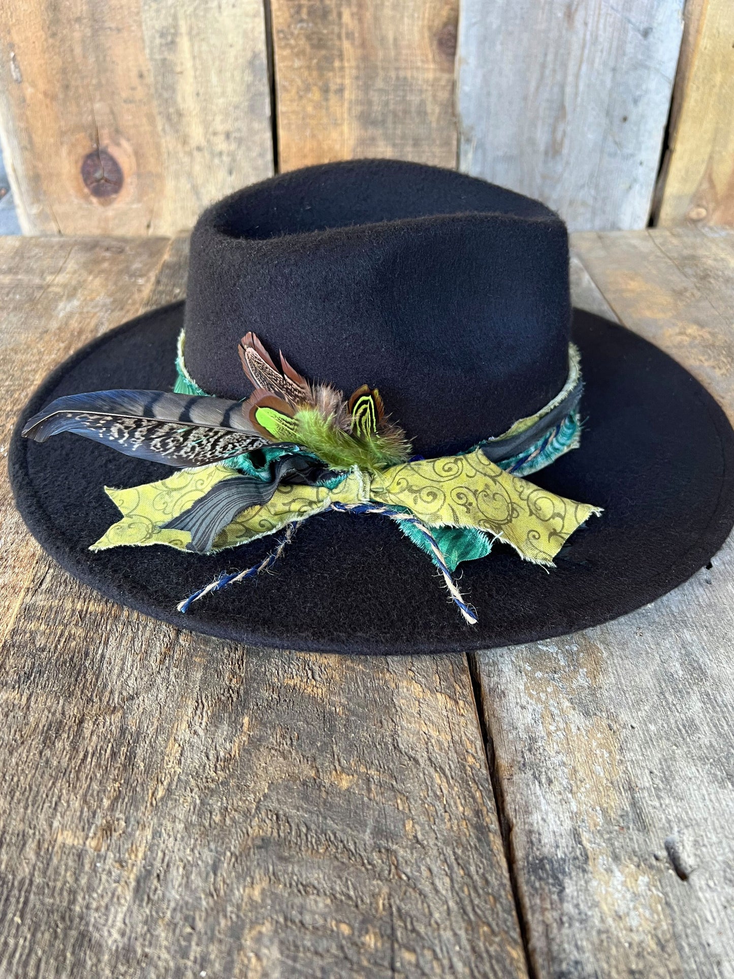 #108 - Western Black Hat with Green Accents