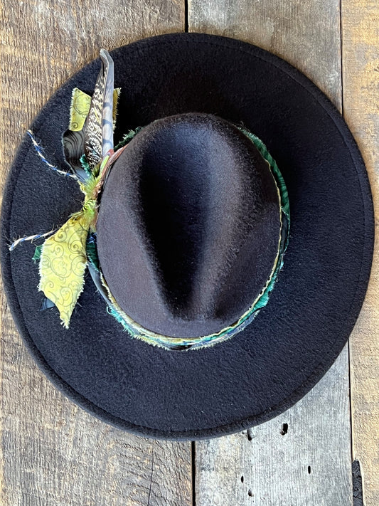 #108 - Western Black Hat with Green Accents