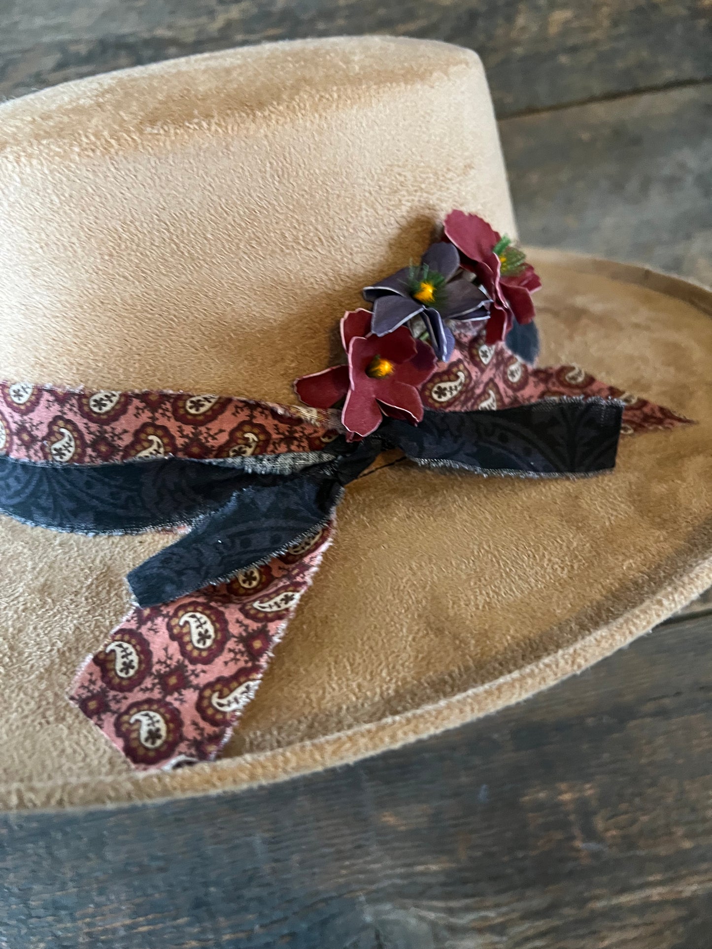 #148 - Floral Accented Pencil Brim Rancher Hat