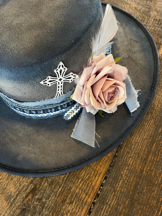 #151 - Blue Jean and White Cross Western Rancher Hat