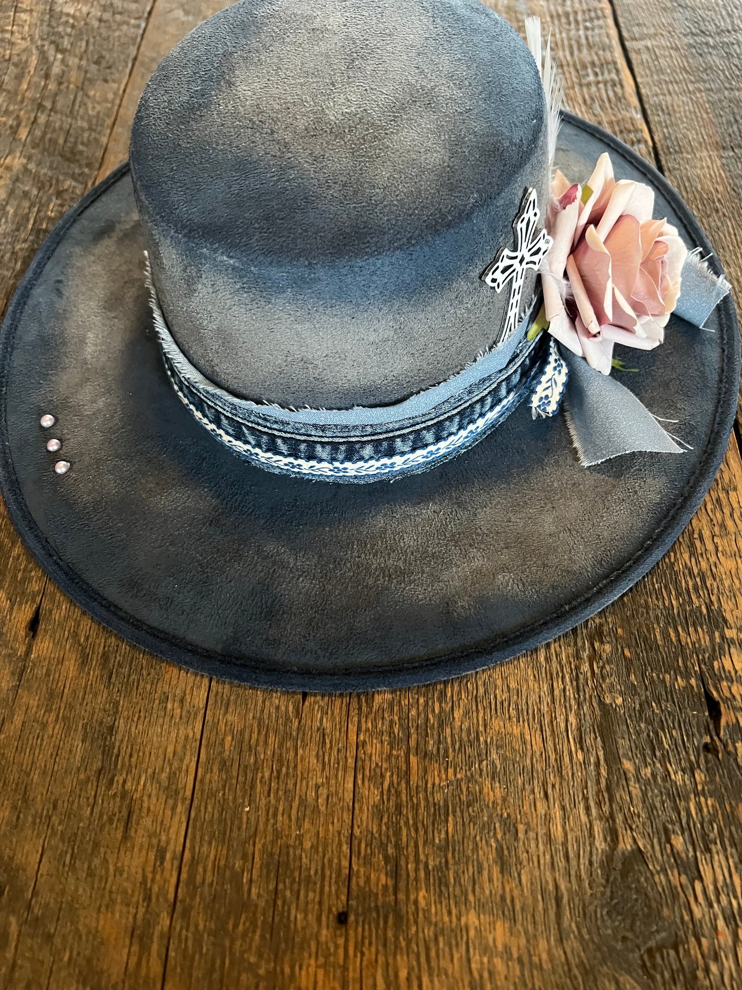 #151 - Blue Jean and White Cross Western Rancher Hat