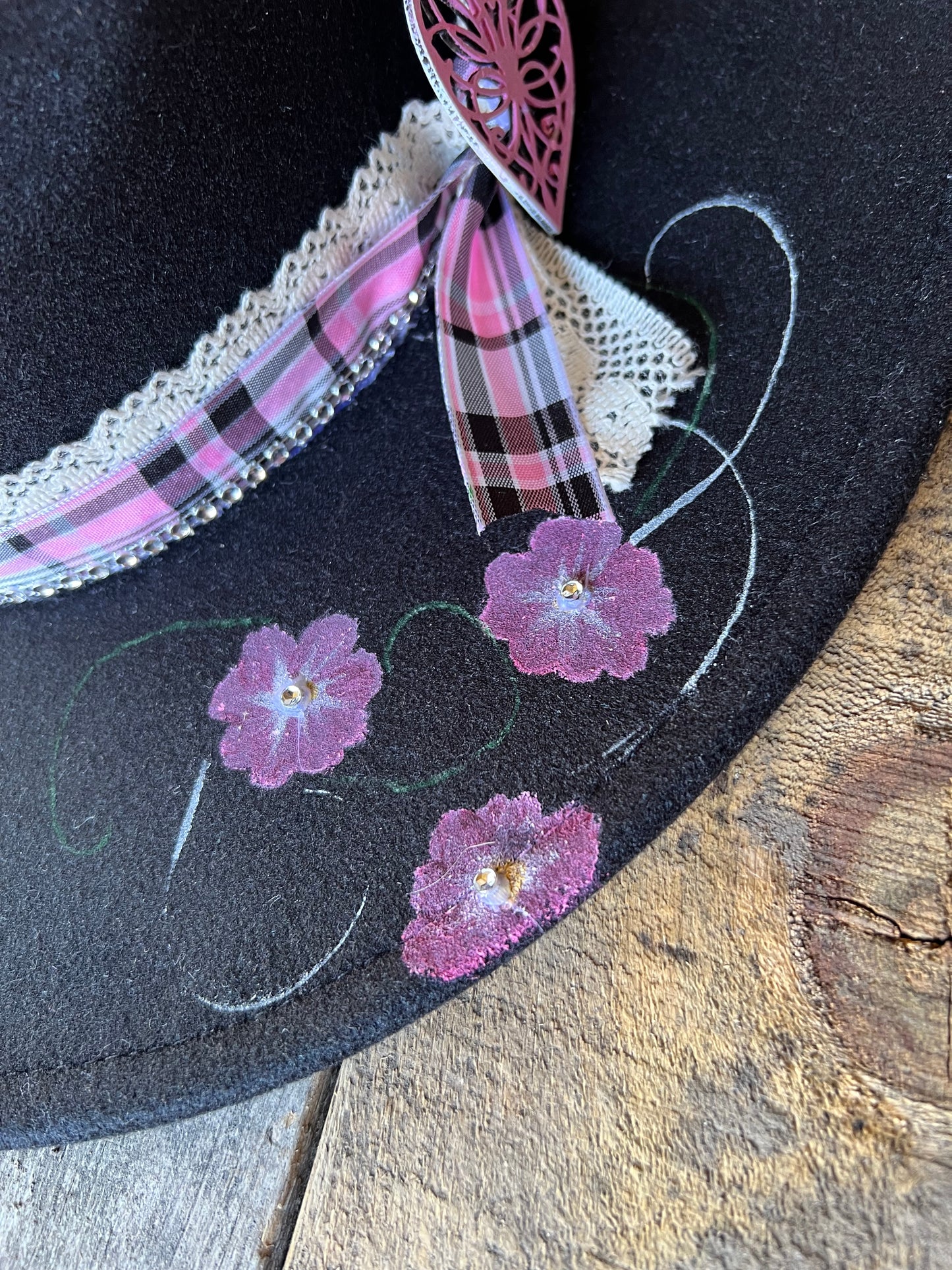 #126 - Pink Plaid and Hearts Western Hat