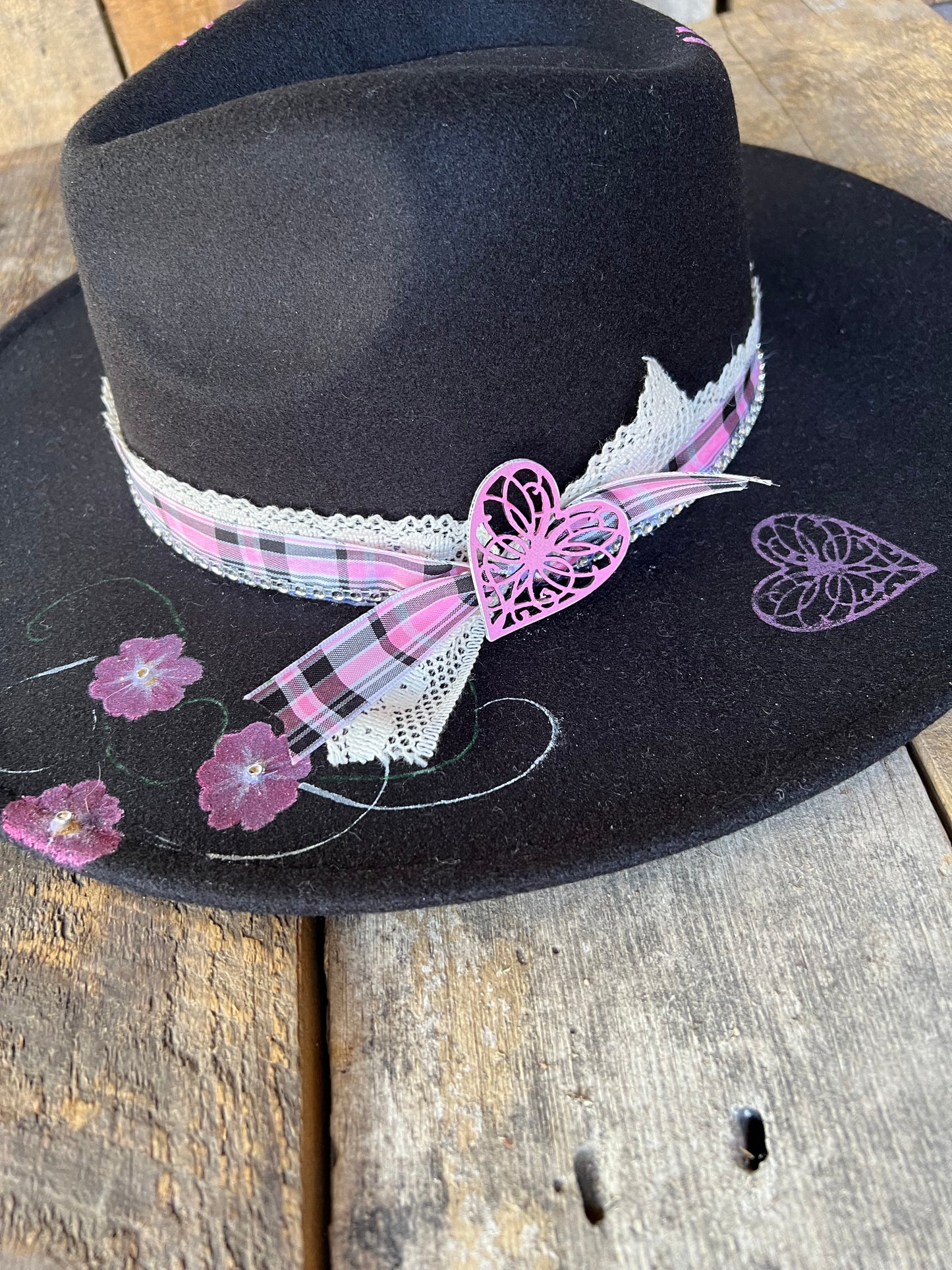 #126 - Pink Plaid and Hearts Western Hat