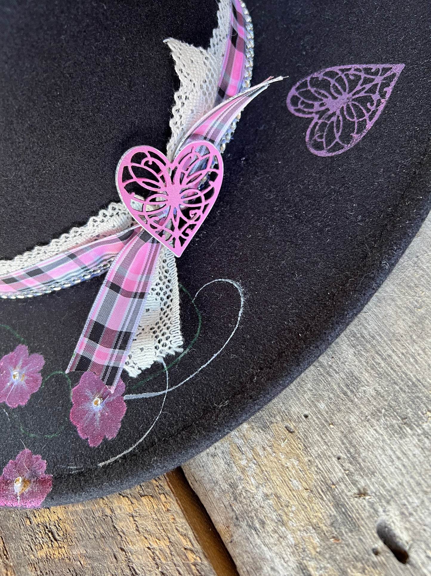 #126 - Pink Plaid and Hearts Western Hat