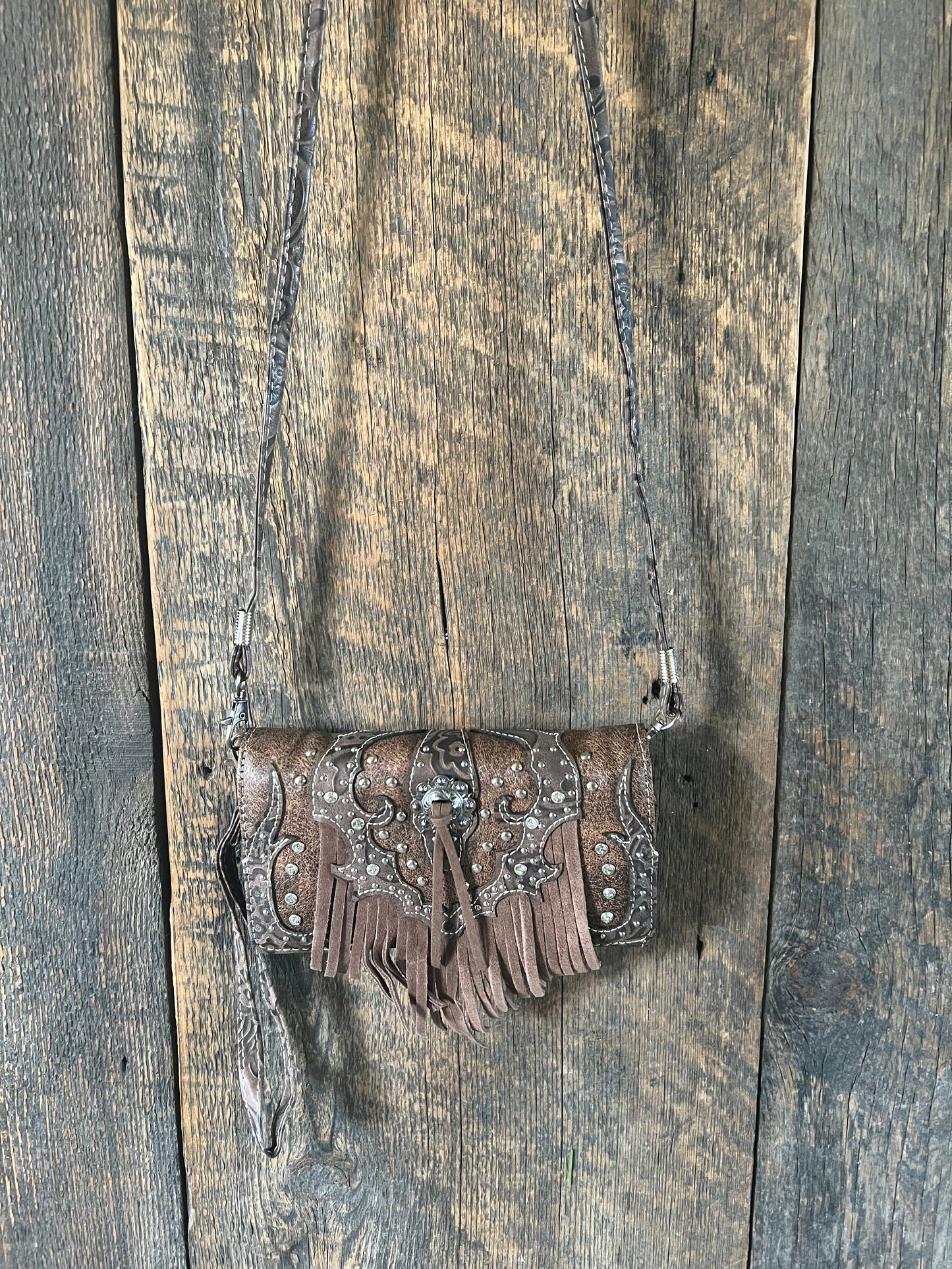 #210-BR Western Cross Body Purse/Wallet or Wristlet with Fringe