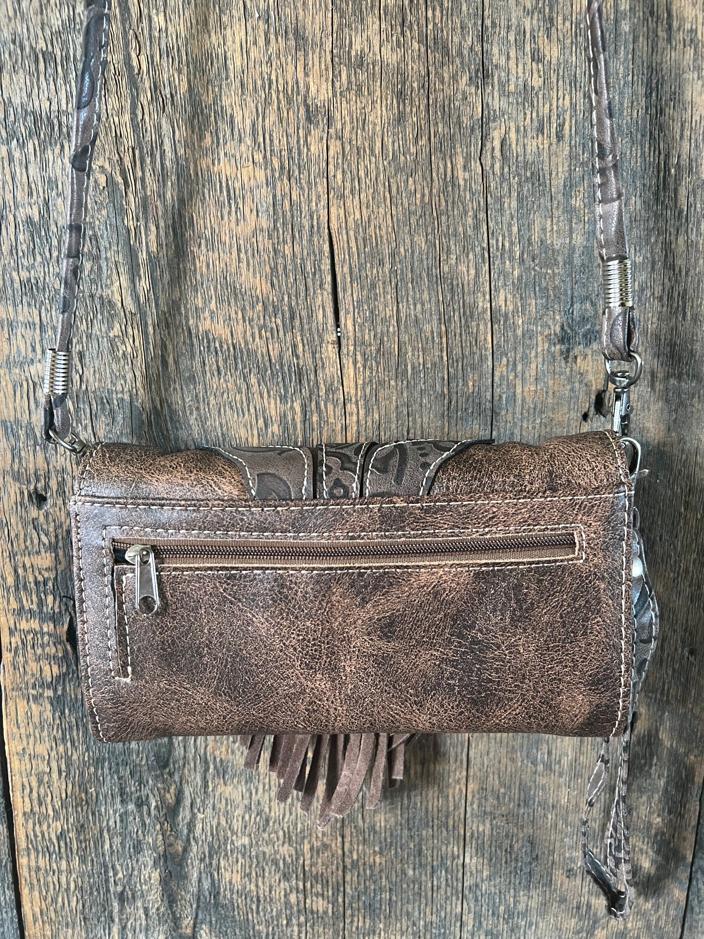 #210-BR Western Cross Body Purse/Wallet or Wristlet with Fringe