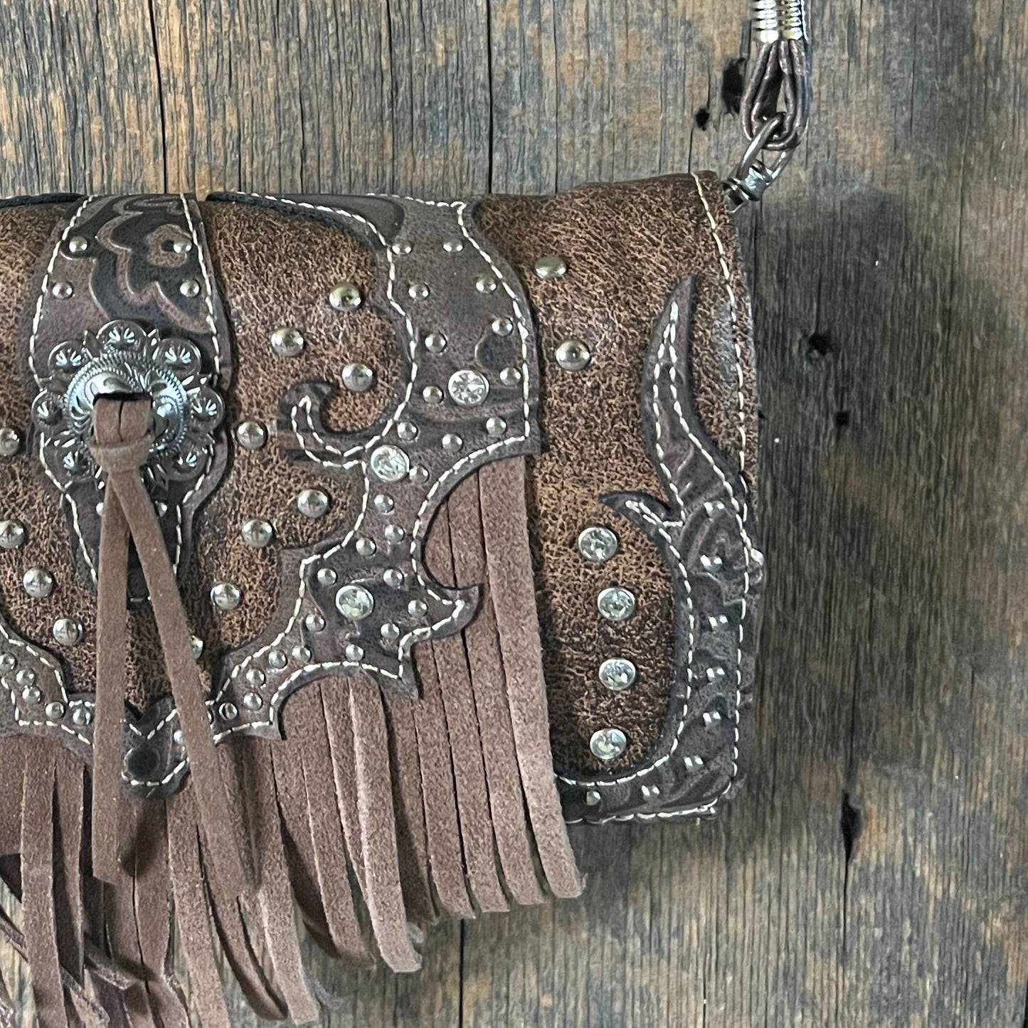 #210-BR Western Cross Body Purse/Wallet or Wristlet with Fringe