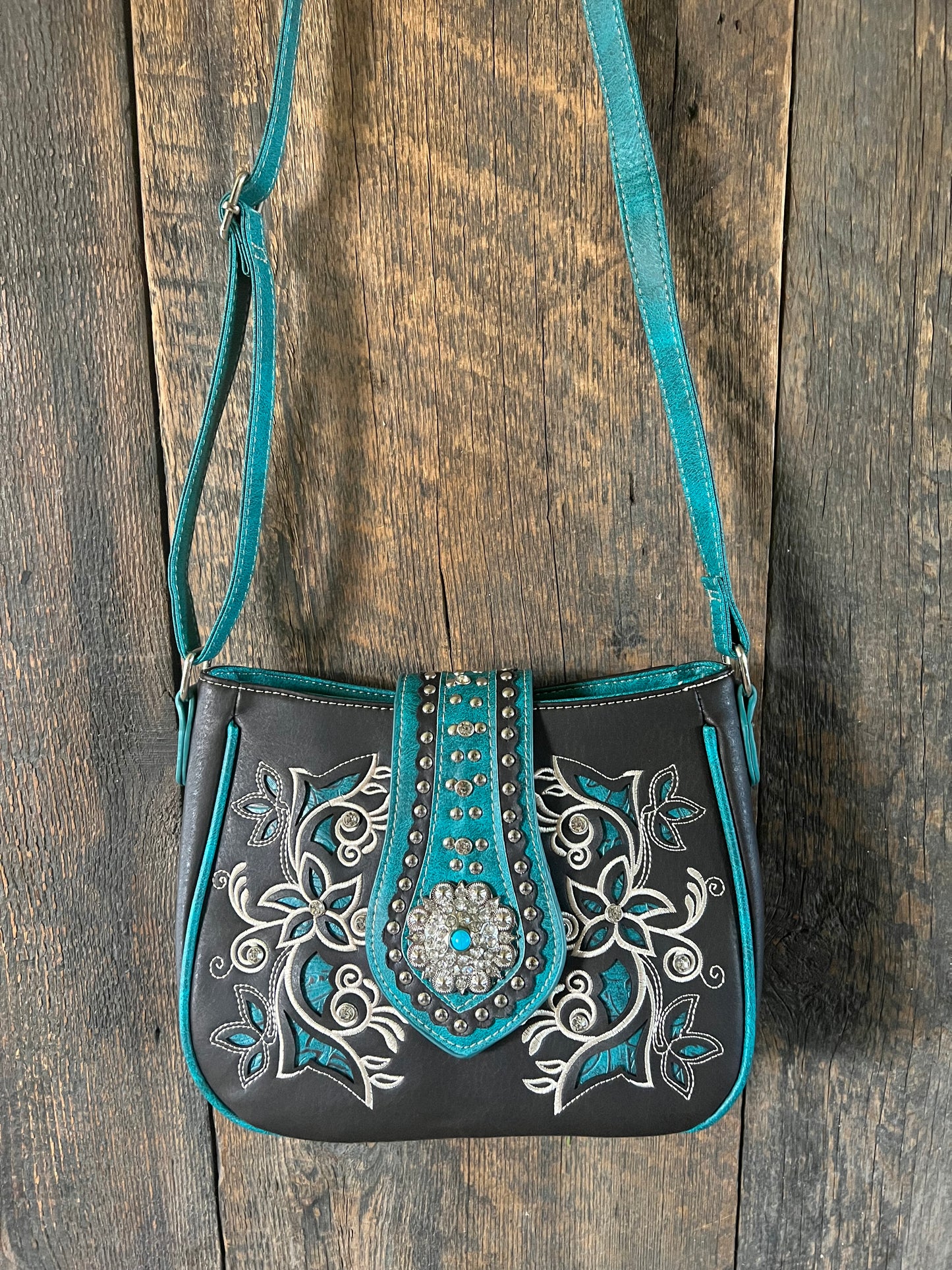 #230-TB  Turquoise/Black Western Purse with Concealed Carry Pocket