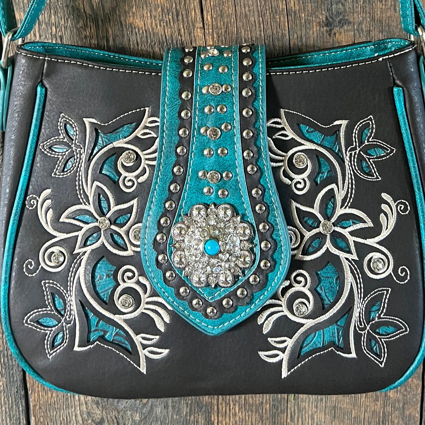 #230-TB  Turquoise/Black Western Purse with Concealed Carry Pocket