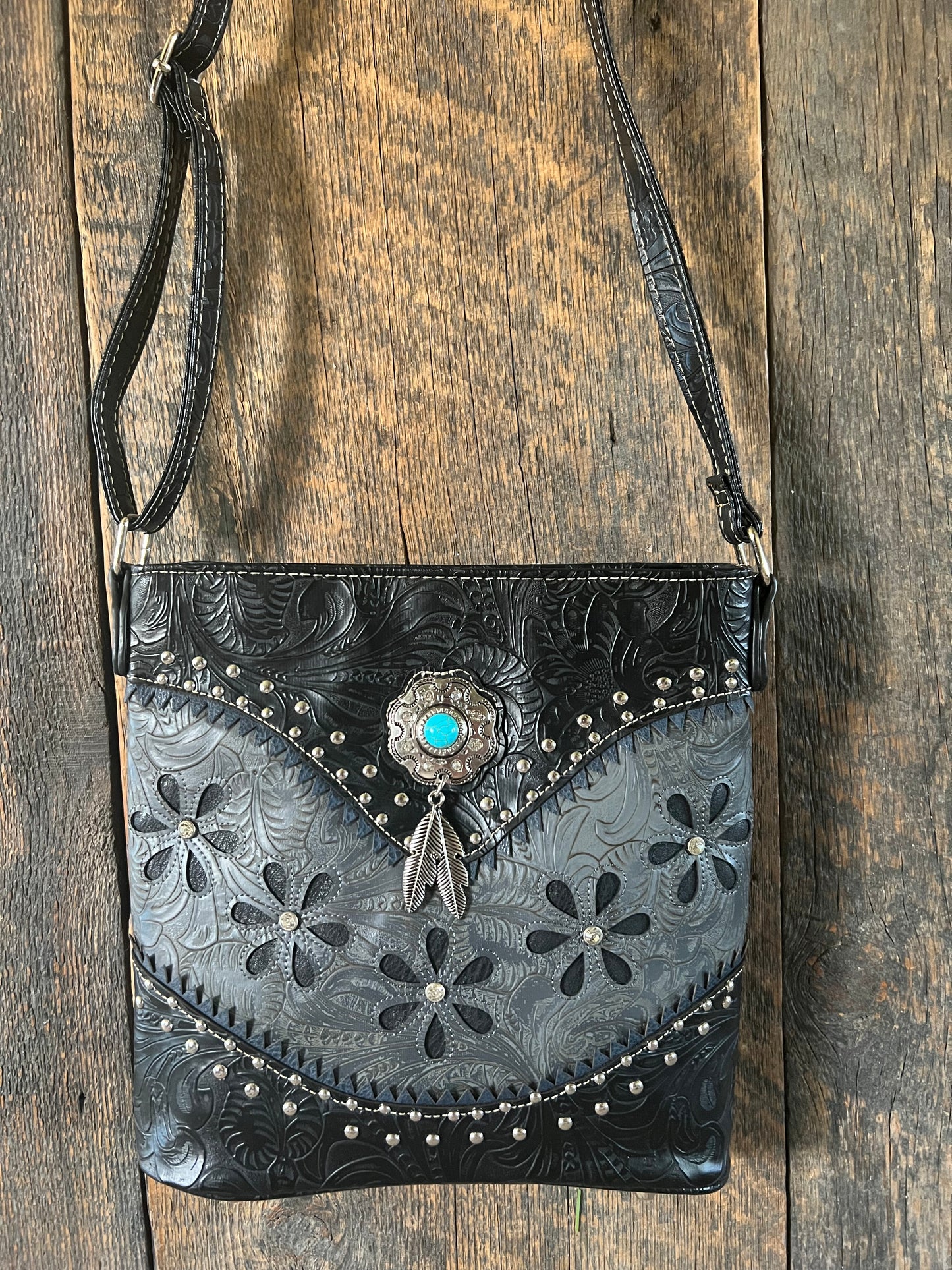 #235-BG Western Daisy Messenger Style Purse and Concealed Carry Pocket