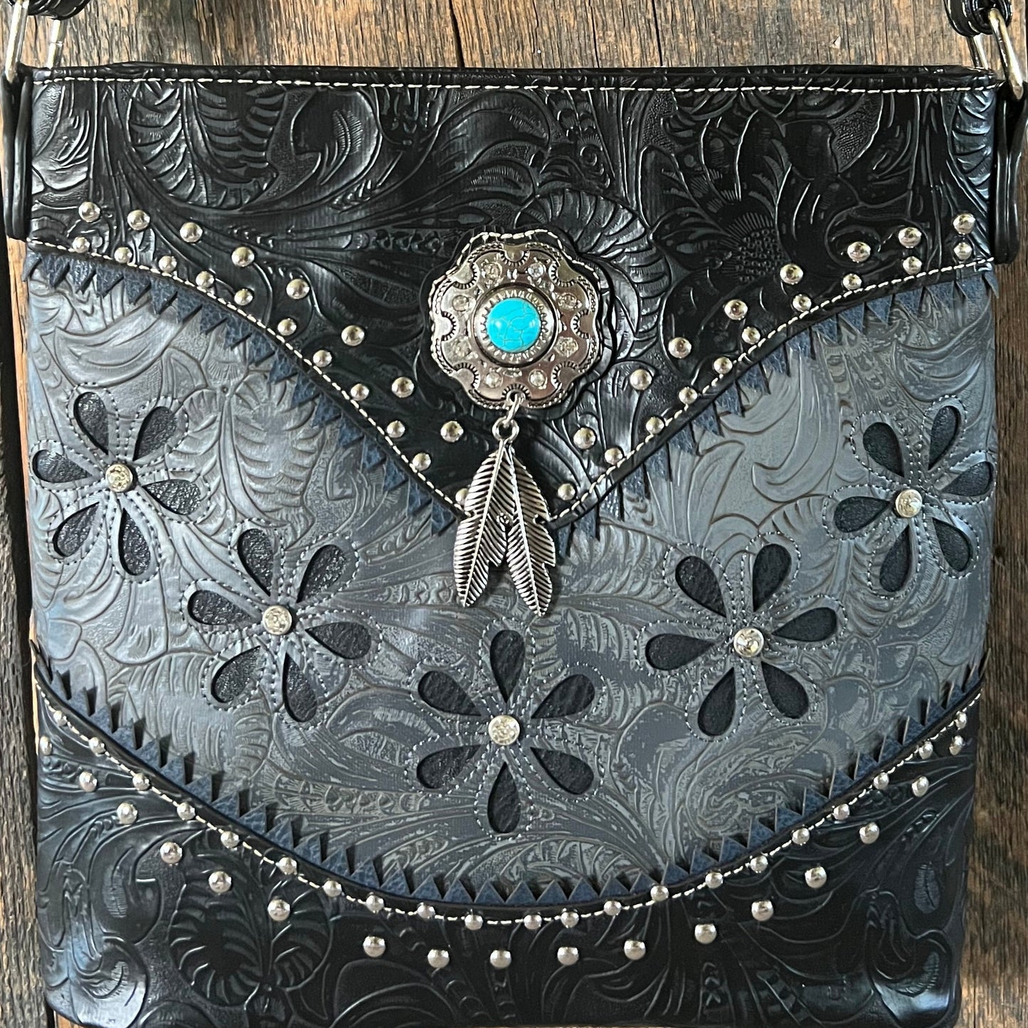 #235-BG Western Daisy Messenger Style Purse and Concealed Carry Pocket