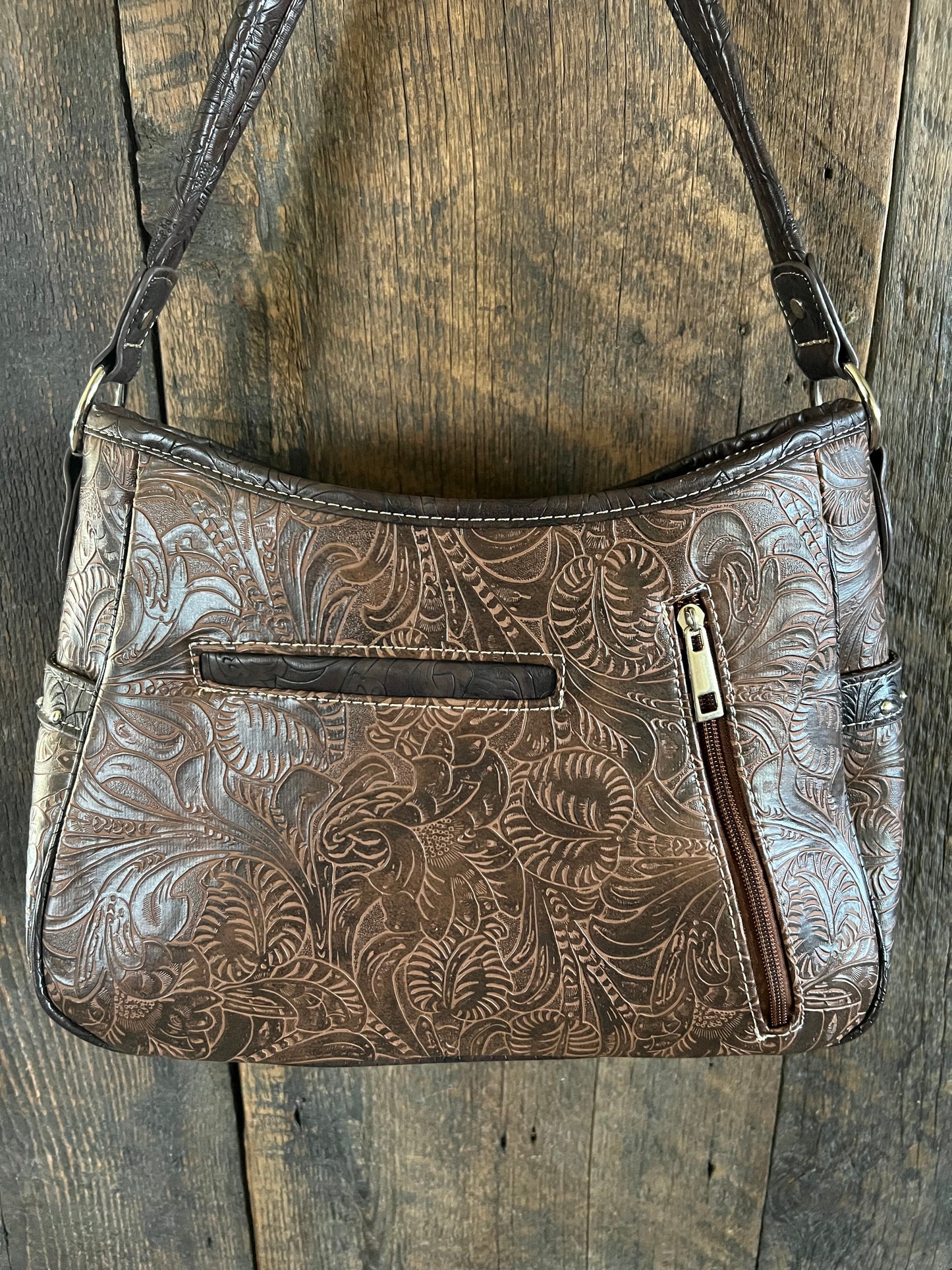 #240-BR Western Concealed Carry Purse with Daisy Design - Brown