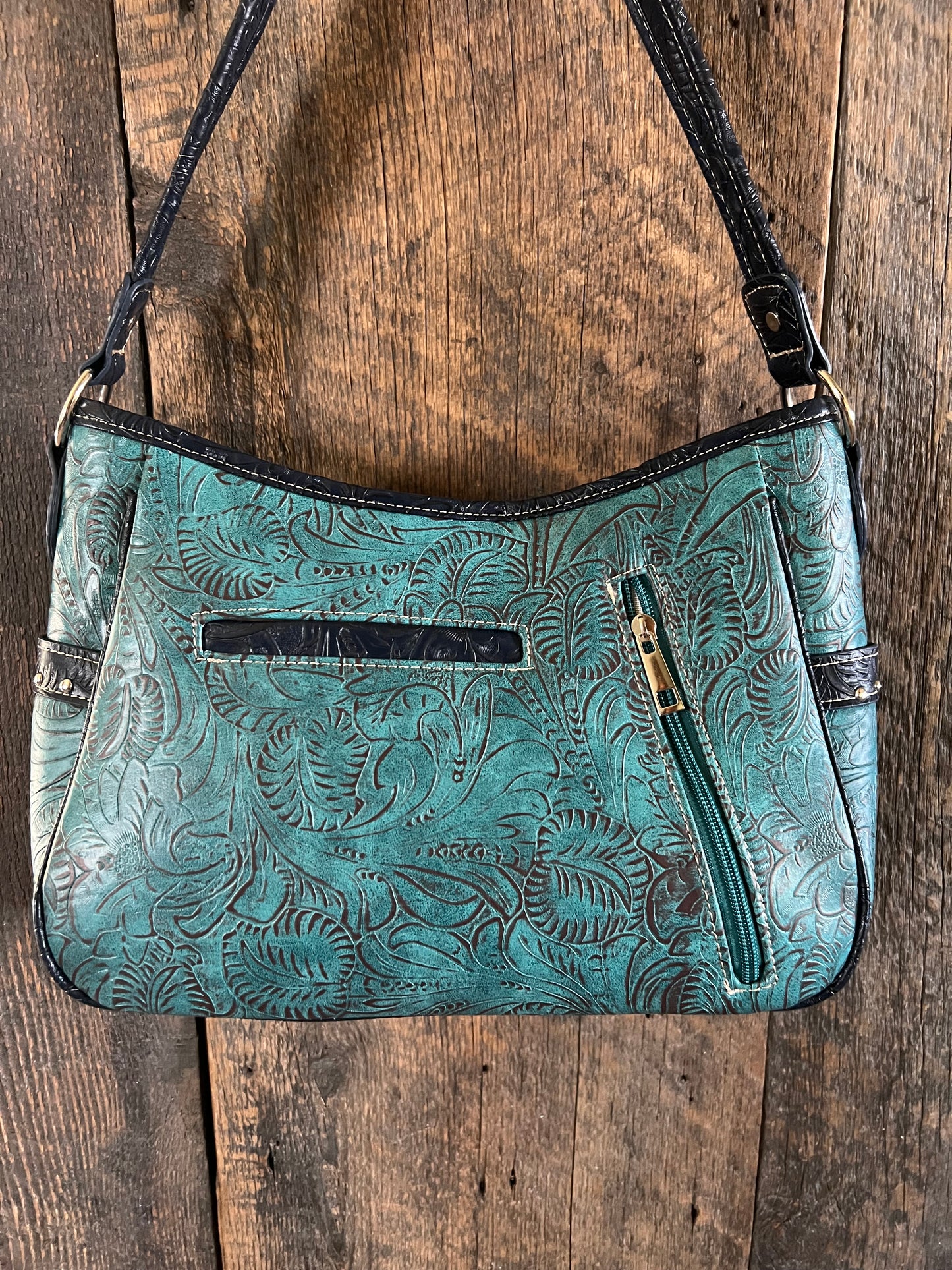 #240-BT Western Concealed Carry Purse with Daisy Design - Turquoise and Black