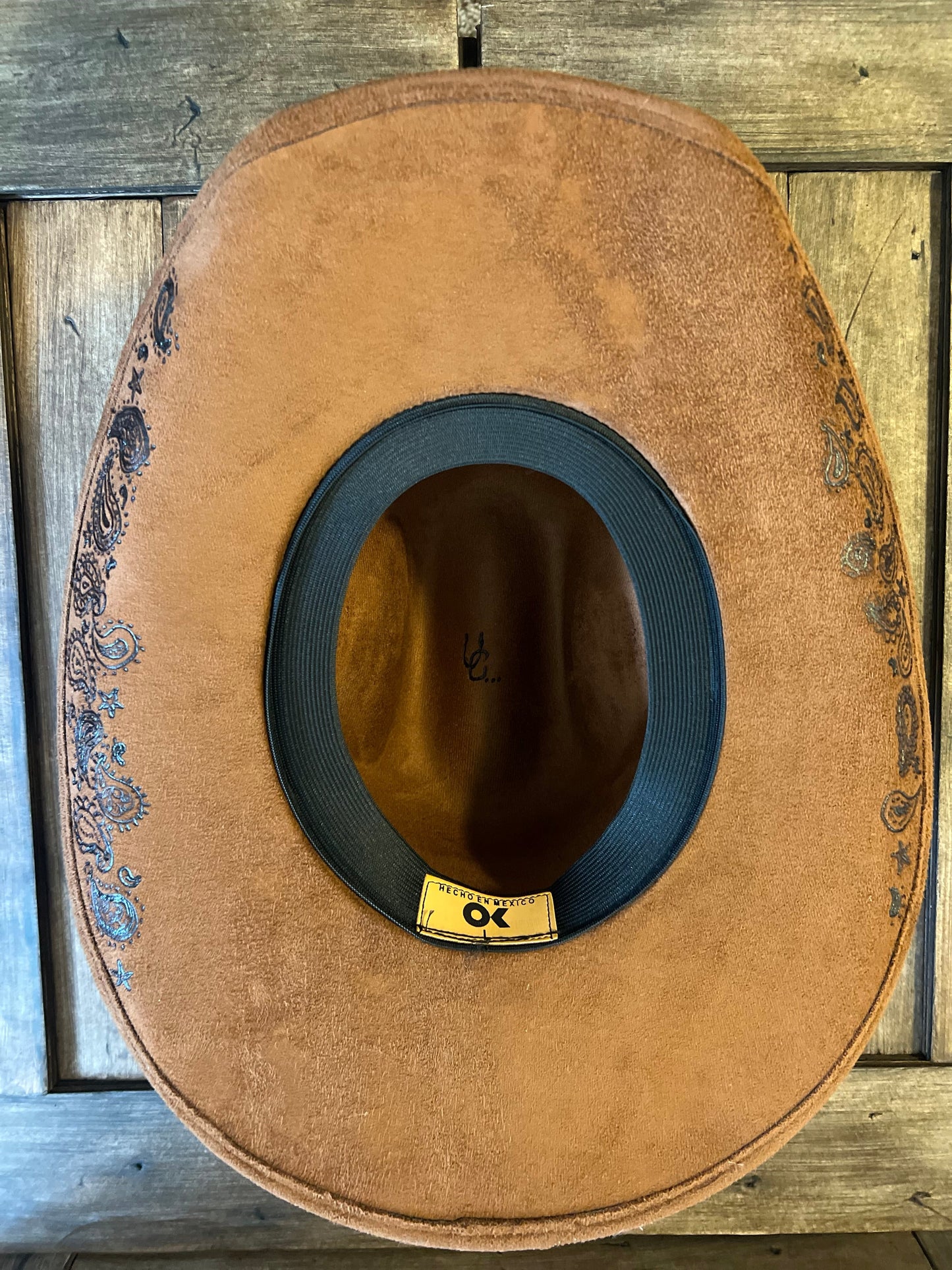 #135 - Longhorn and Paisley Cowboy Hat - Brown Suede