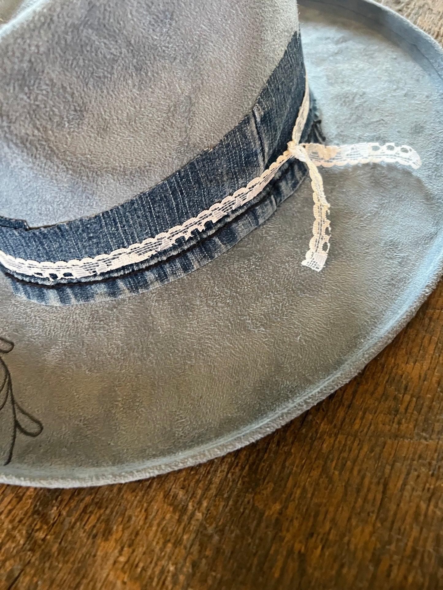 #160 - Blue Denim and Lace with Wildflowers Western or Rancher Hat